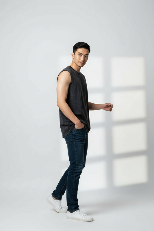 1KM Run Oversize Washed Black Tank Top