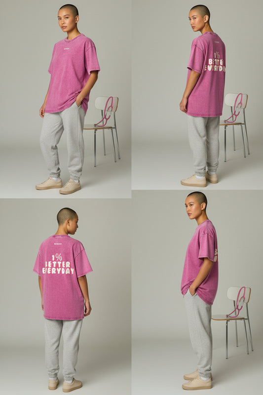 1% Better Everyday Washed Pink Oversize T-Shirt