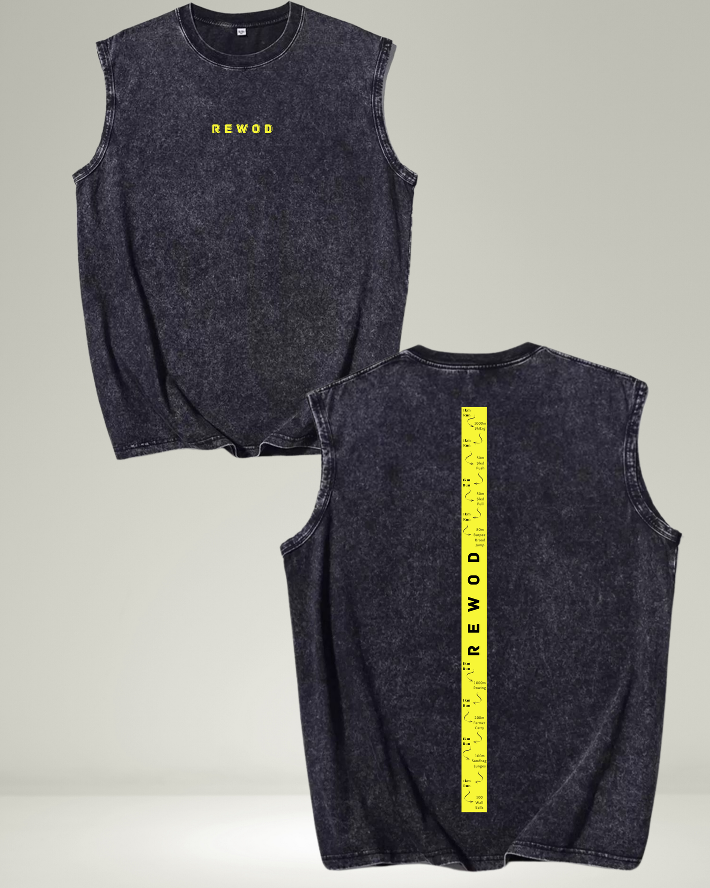 1KM Run Oversize Washed Black Tank Top