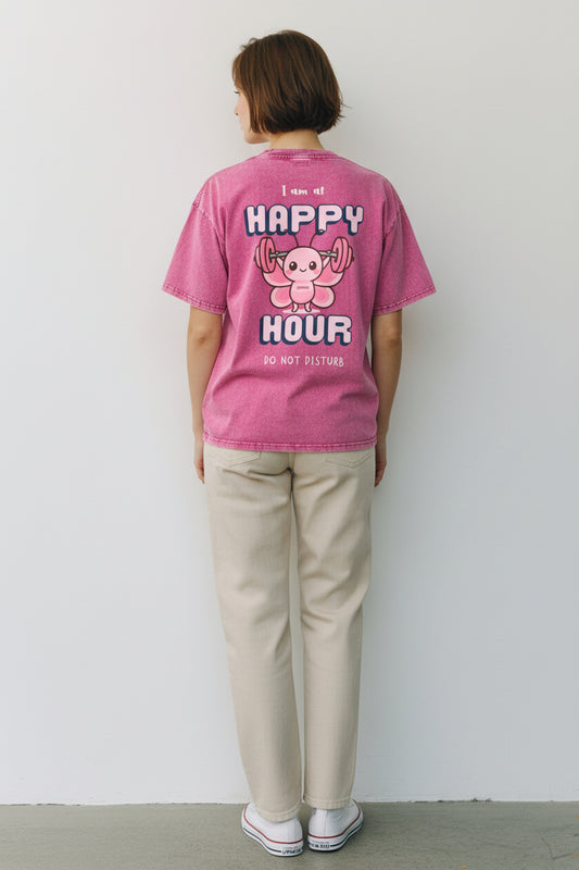 Happy Hour Washed Pink Oversize T-Shirt