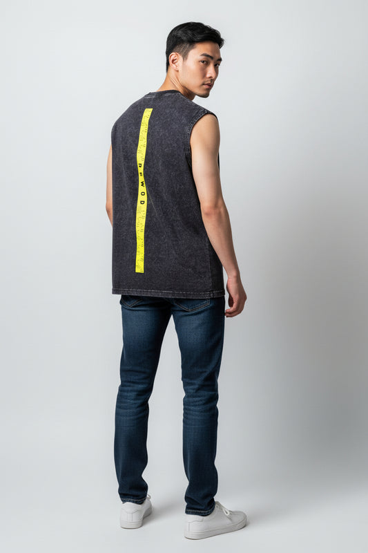1KM Run Oversize Washed Black Tank Top