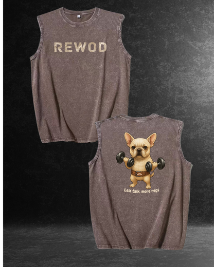 Less Talk, More Reps Oversize Washed Brown Tank Top