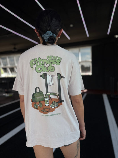 REWOD Fitness Club Over Size Tee Acid Wash off White
