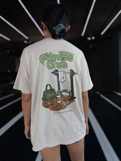 REWOD Fitness Club Over Size Tee Acid Wash off White