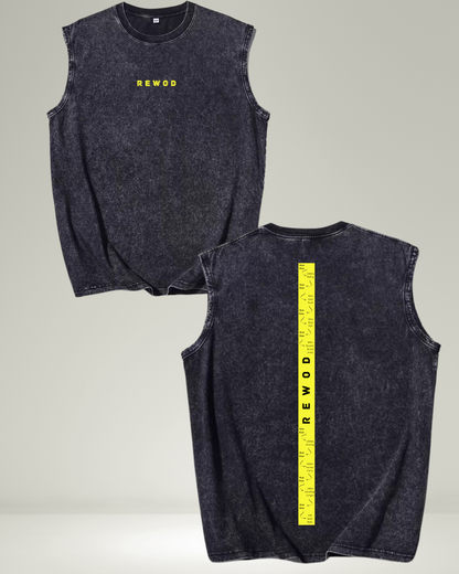 1KM Run Oversize Washed Black Tank Top