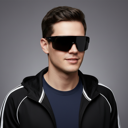 REWOD Series Full Black Frame, red revo/yellow/grey lens Sunglasses
