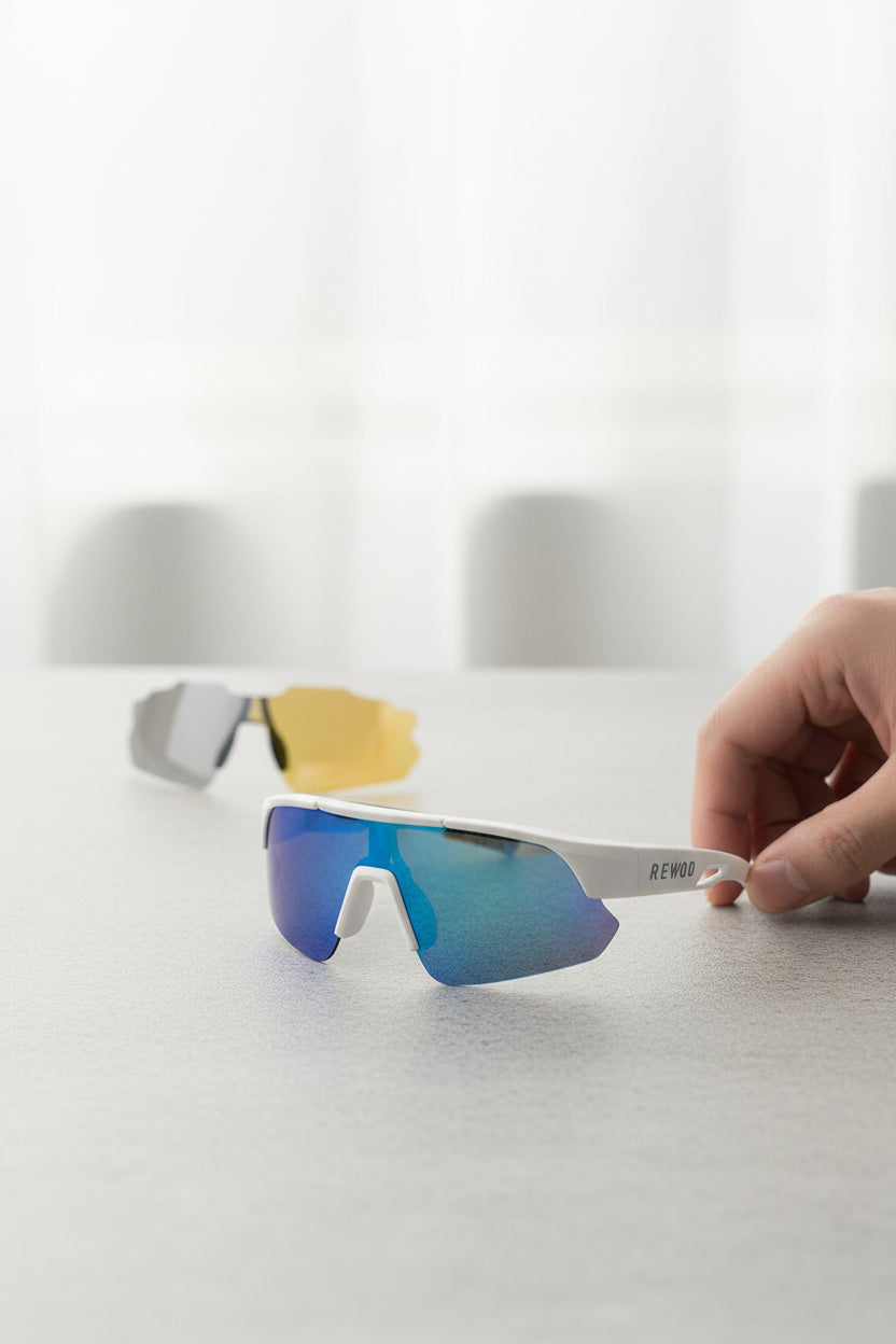 REWOD Series White Grey Frame, Polarized Blue Revo Lens Sunglasses