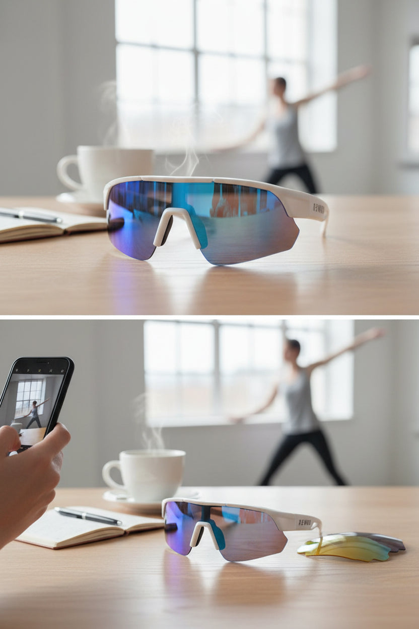 REWOD Series White Grey Frame, Polarized Blue Revo Lens Sunglasses