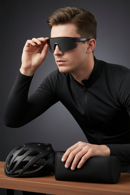 REWOD Series Full Black Frame, red revo/yellow/grey lens Sunglasses