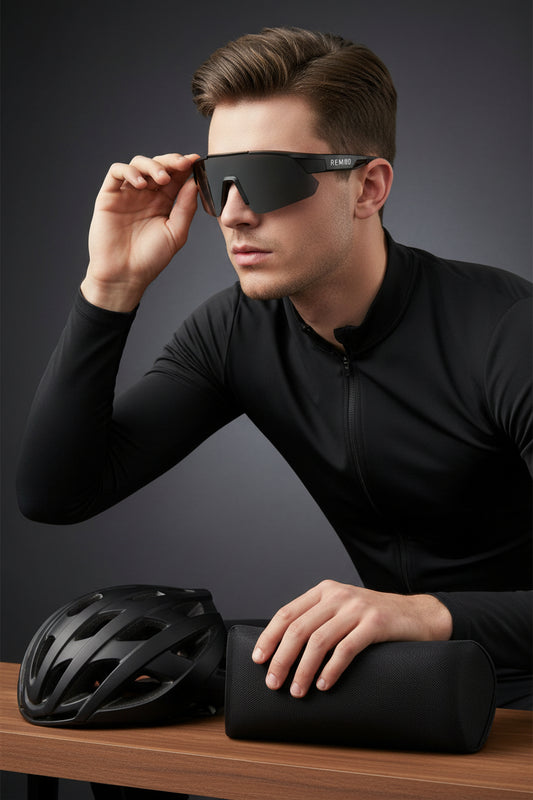 REWOD Series Full Black Frame, red revo/yellow/grey lens Sunglasses