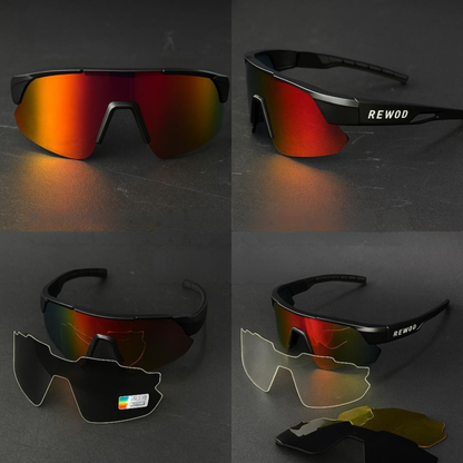 REWOD Black Frame, Red revo/yel/gre/transp len Sunglasses